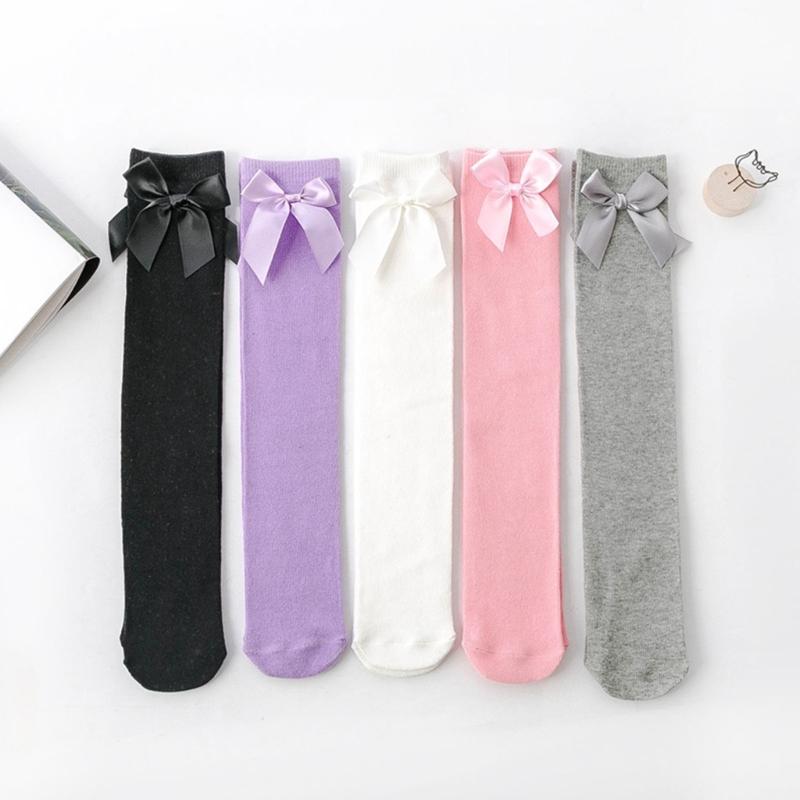 Breathable Stockings Cotton Heelless Socks With Bowknot Detail Comfort For Kids Party Occasion And Daily Use