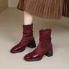 Customized Women's Boots~ High Heel Short Boots Women's 2025 New Chinese Red Wedding Boots Side Zipper Thick Heel Boots Medium Boots