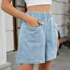Washed Elastic Waist Denim Casual Shorts Tide