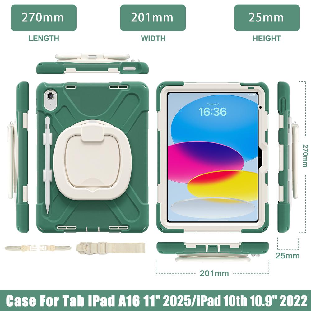 Portable Tablet Cases for 11.0" IPad 11/10 2025/2022 10th/11th A16 Case IPad11 A2757/A2696 Cover Silicone+PC Rotate Stand Shell
