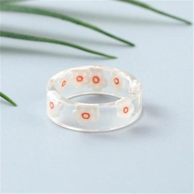 Resin Charms Small Kids Ring Colorful Flower Printed Circle Ring Women's Wedding Party Jewelry Anillos Gift For Friends
