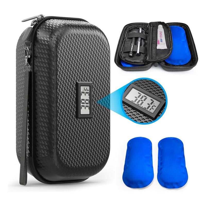 Portable Insulin Cooler Bag with Thermometer and Ice Pack for Outdoor Use