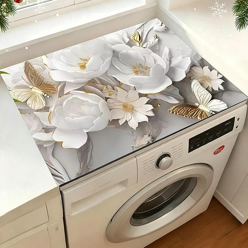 Vivid Pattern Absorbent Drain Mat Non-Slip Washing Machine Dust Cover Pad for Small Space Laundry Area Use
