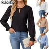 Women's Fashion Casual Solid Color Print O-Neck Long Sleeve Blouses & Shirts