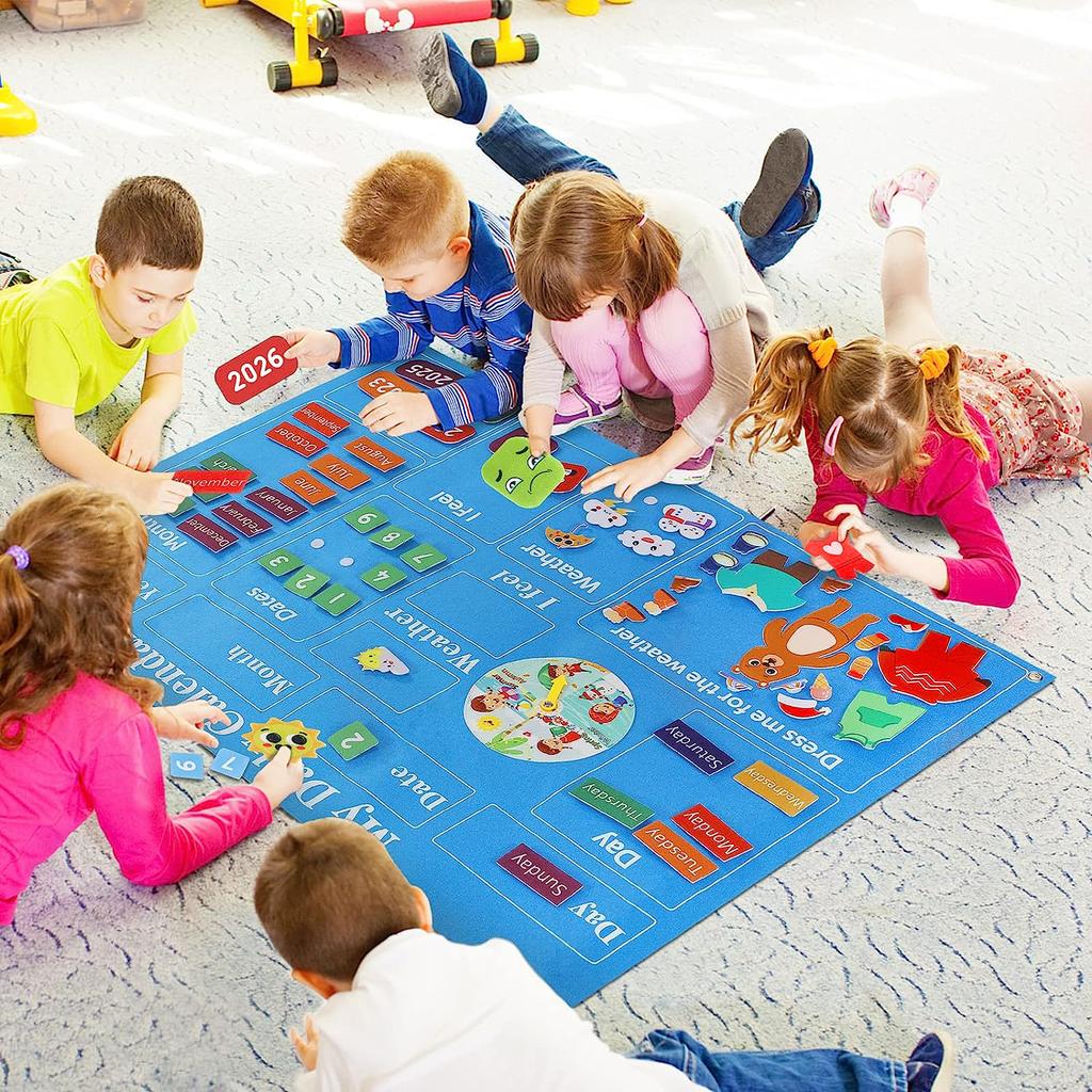 Children's Calendar Busy Board, Daily Learning Felt Board Teaching Supplies, Time, Season, Weather Awareness Wall Calendar