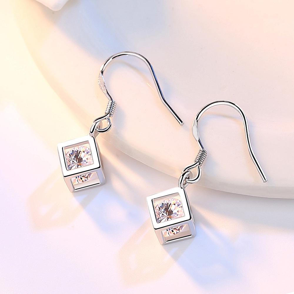 Magischer Würfel Liebe Fenster Silber Quadratische Ohrringe - Koreanischer Stil Mädchen Ohrhaken Schmuck