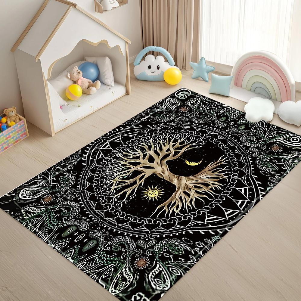 Přírodní strom života Viking Norse Yggdrasil Koberec pro domácí obývací pokoj Ložnice Pohovka Rohožka Dekor, Koberec pro děti Protiskluzová podložka
