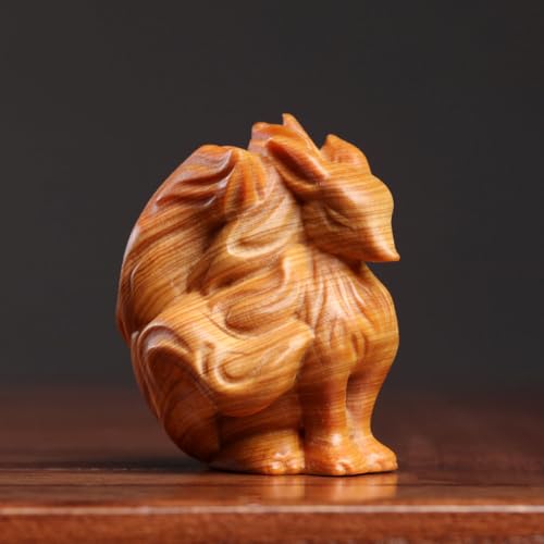 [Резьба по дереву] Фигурка девятихвостой лисы, Касиваги на скале, Размер лисы: Маленький, Высота: 5.2cm
