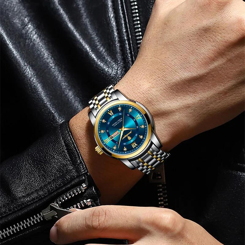 POEDAGAR Luxury Watch for Man Business Elegant Men Watch Date Week Waterproof Luminous Quartz Men's Watches Stainless Steel