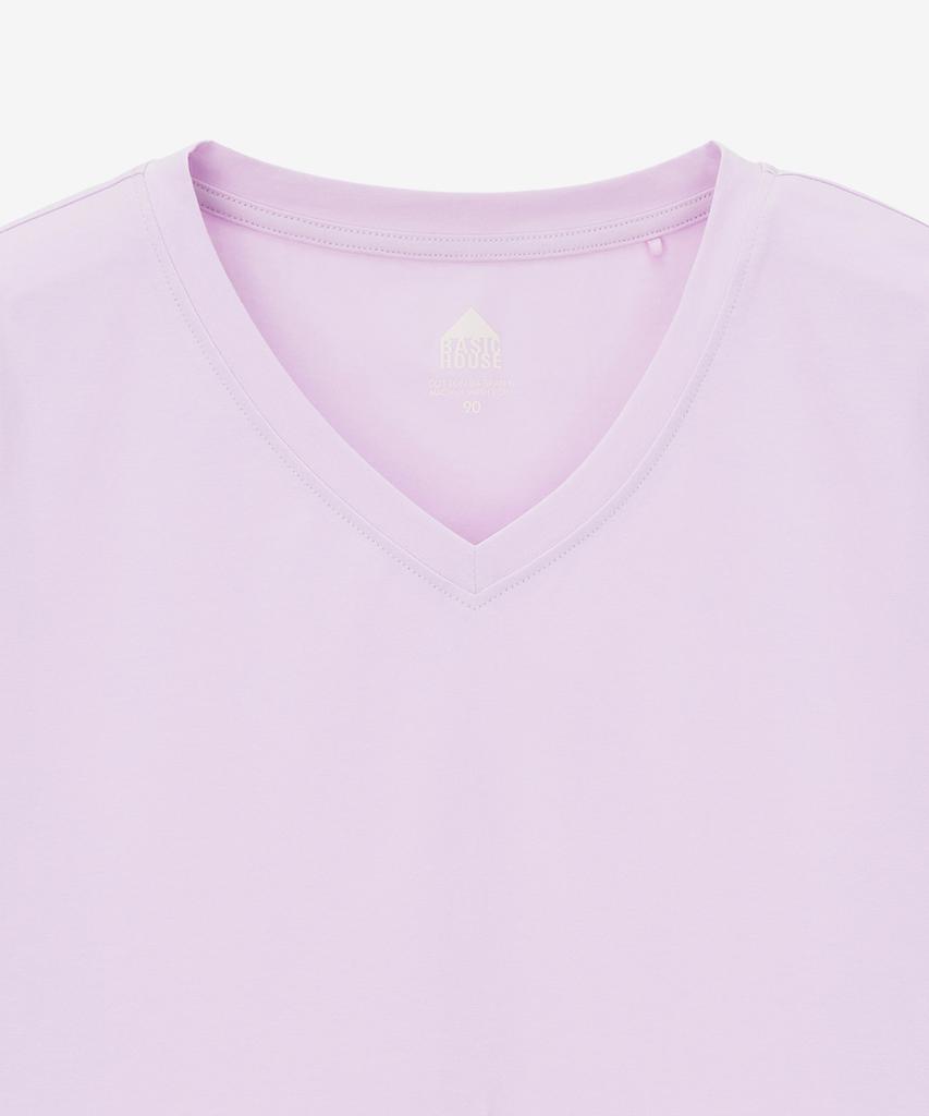 BASIC HOUSE Women'S V-Neck Stretch Slim Fit Short Sleeve T-Shirt Lavender Lats0204 (B Type)