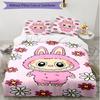 3-teiliges Bettbezug-Set (1 * Bettbezug + 2 * Kissenbezug, ohne Kern), Labubu Print Weiches Ganzjahres-Bettwäscheset, Heim-Schlafzimmer-Dekoration Geschenk
