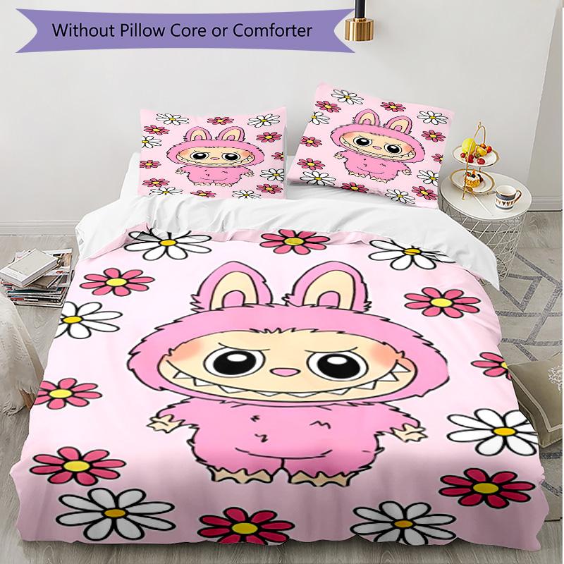 3-teiliges Bettbezug-Set (1 * Bettbezug + 2 * Kissenbezug, ohne Kern), Labubu Print Weiches Ganzjahres-Bettwäscheset, Heim-Schlafzimmer-Dekoration Geschenk