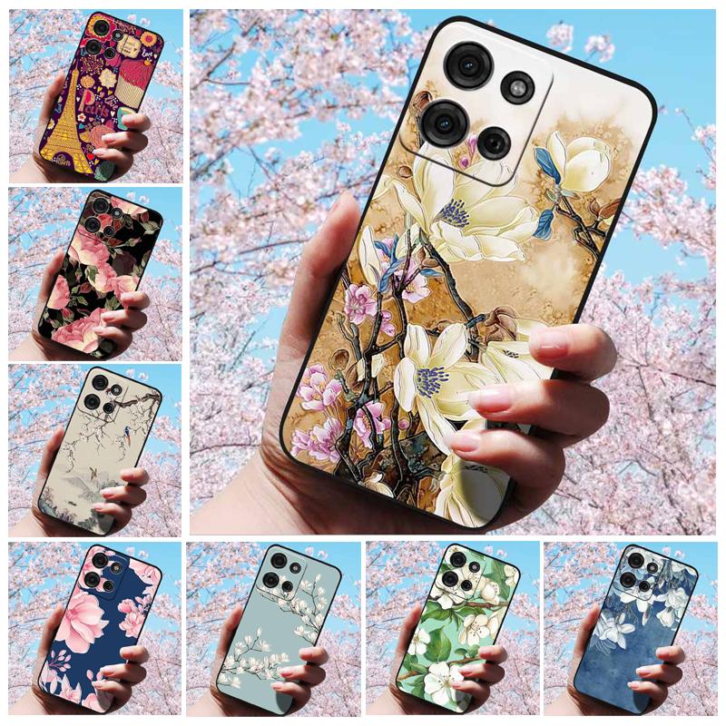 For Motorola Moto G15 4G/ G15 Power/G75 5G 3D Relief Flower Emboss Soft Silicone Cases Back Cover with 3D Flower Patter for G15