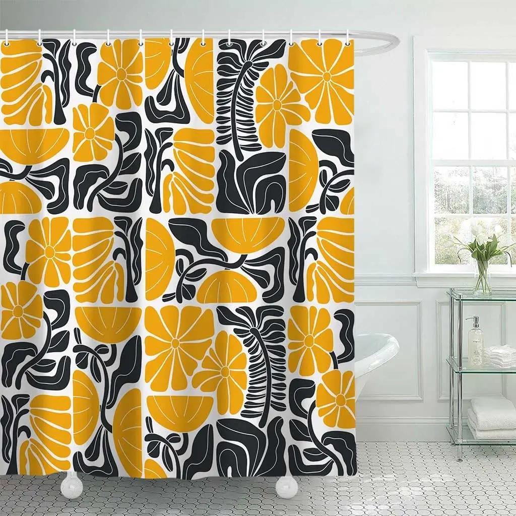 Retro Kwiat Roślina Geometryczna Estetyka Zasłona Prysznicowa Dekoracja Łazienki Abstrakcyjna Kolorowa Kwiatowa Zasłona Prysznicowa 180x180cm