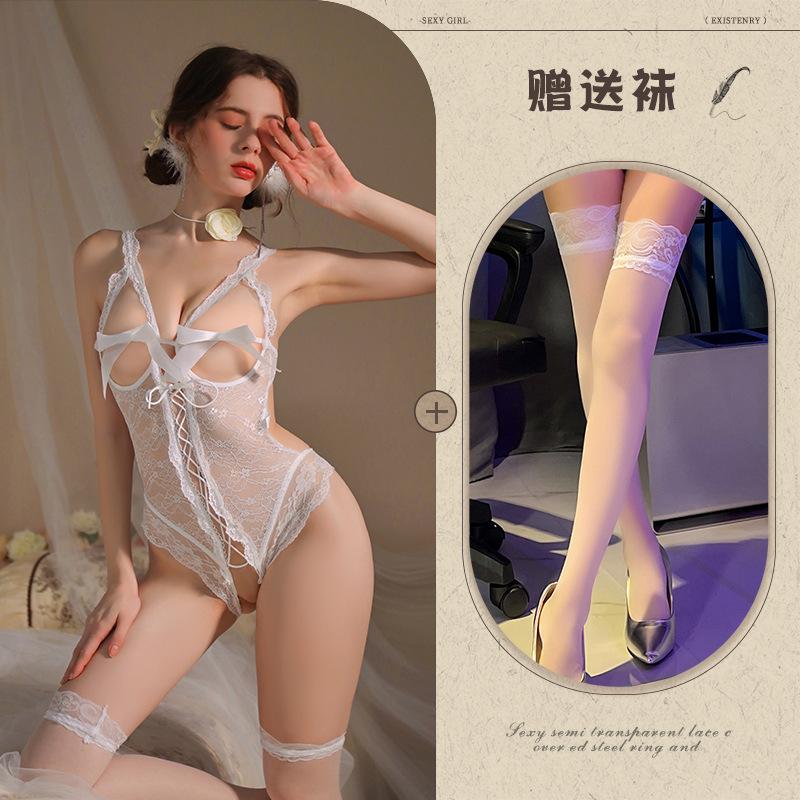 Light mesh lace hollow strap onesie women's uniform set sex underwear