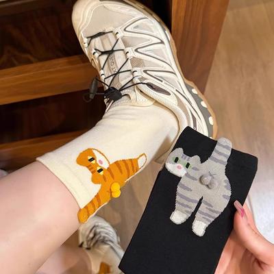 Ins Style Cat Egg Socks For Women Cute Cat Balls Pattern Middle Tube Sock Kawaii Gift For Cat Lover
