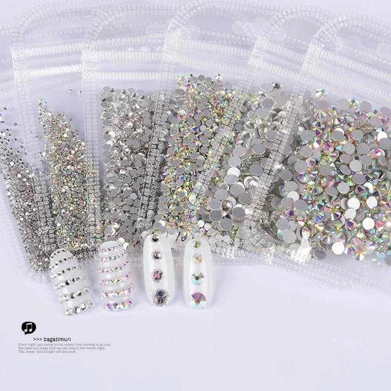 288/1440pcs/pack SS3-SS50 Crystal AB Transparent Nail Rhinestones Flat Bottom Kit Nail Decoration DIY Drill Manicure Accessories