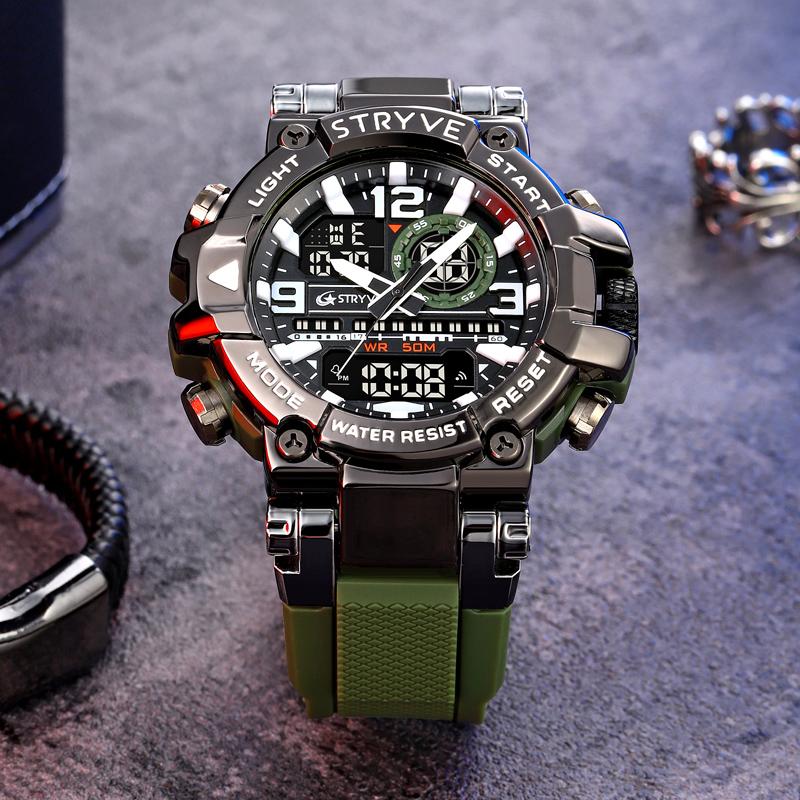 STRYVE Men's Watches 8025 Fashion Watch for Man 5ATM Waterproof Men's Clock High Quality Digital-Analog Movement Silicone Strap