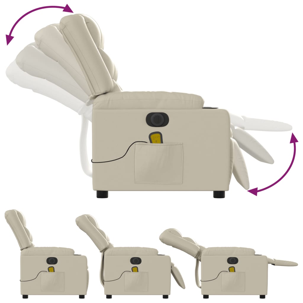 Electric Massage Chair Cream Faux Leather