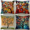 Classic Theme Colored Tree Cushion Cover Soft & Easy-Wash Pillow Case – Versatile for Couch, Bed, Travel and Office
