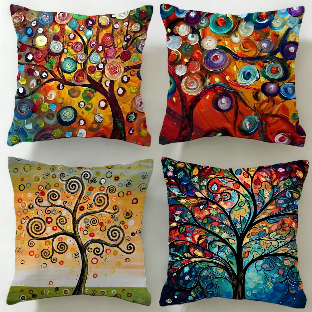 classic theme Colored Tree Cushion Cover Soft EasyWash Pillow Case Versatile for Couch Bed Travel and Office