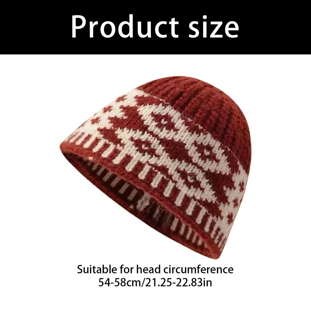 Knitted Jacquard Hat for Winter Warmth Rhombic Pattern Pullover Hat for Women Teens Girl Everyday Wear All Matching