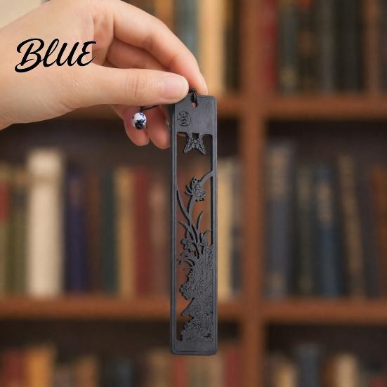 Chrysanthemum Bookmark Wooden Hollow Carved Bookmark Plum Orchid Bamboo Classical Natural Mahogany Page
