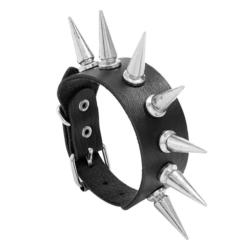 DIEZI Personality Rock Men's 2-row Spiked Bracelet Bangle For Women Vintage Punk Cosplay Black PU Leather Wrap Bracelet Jewelry