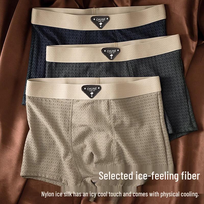 FitonTon Men's Ice Silk Antibacterial Boxer Briefs - 3 Pack