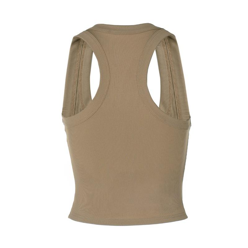 Women European Style Solid Color U Neck Slim Fit Cropped Racerback Tank Top