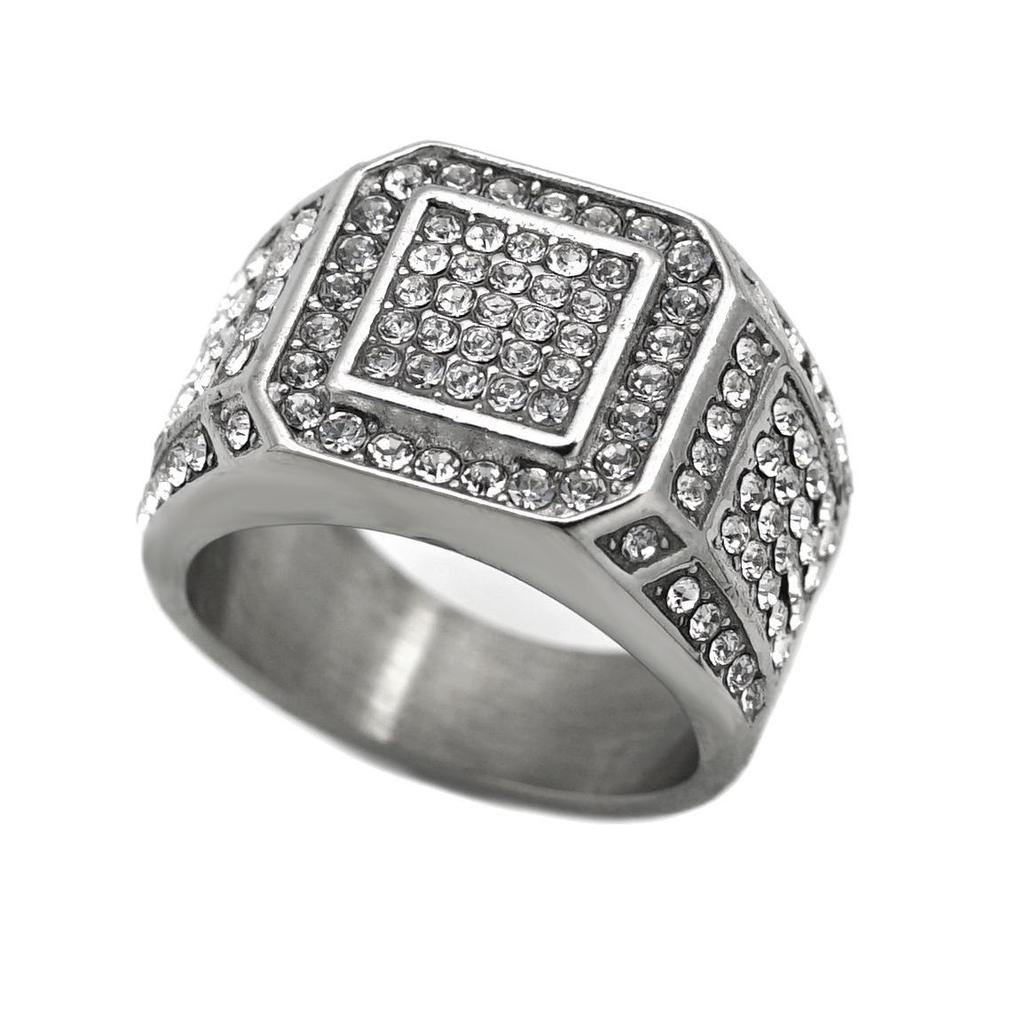 Herren Hip Hop Voll Diamant Zirkonia Ring, Vergoldeter Edelstahl und Titanstahl