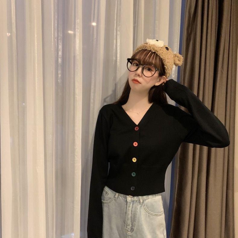 Versatile Korean V-neck Slimming Knit Cardigan - Spring/Autumn Long Sleeve Outerwear