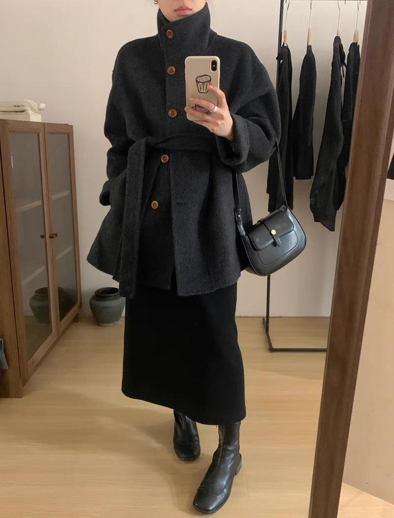 2025 Stand Collar Double-Sided Cashmere Wool Women's Mid-Length Petite Slimming Coat