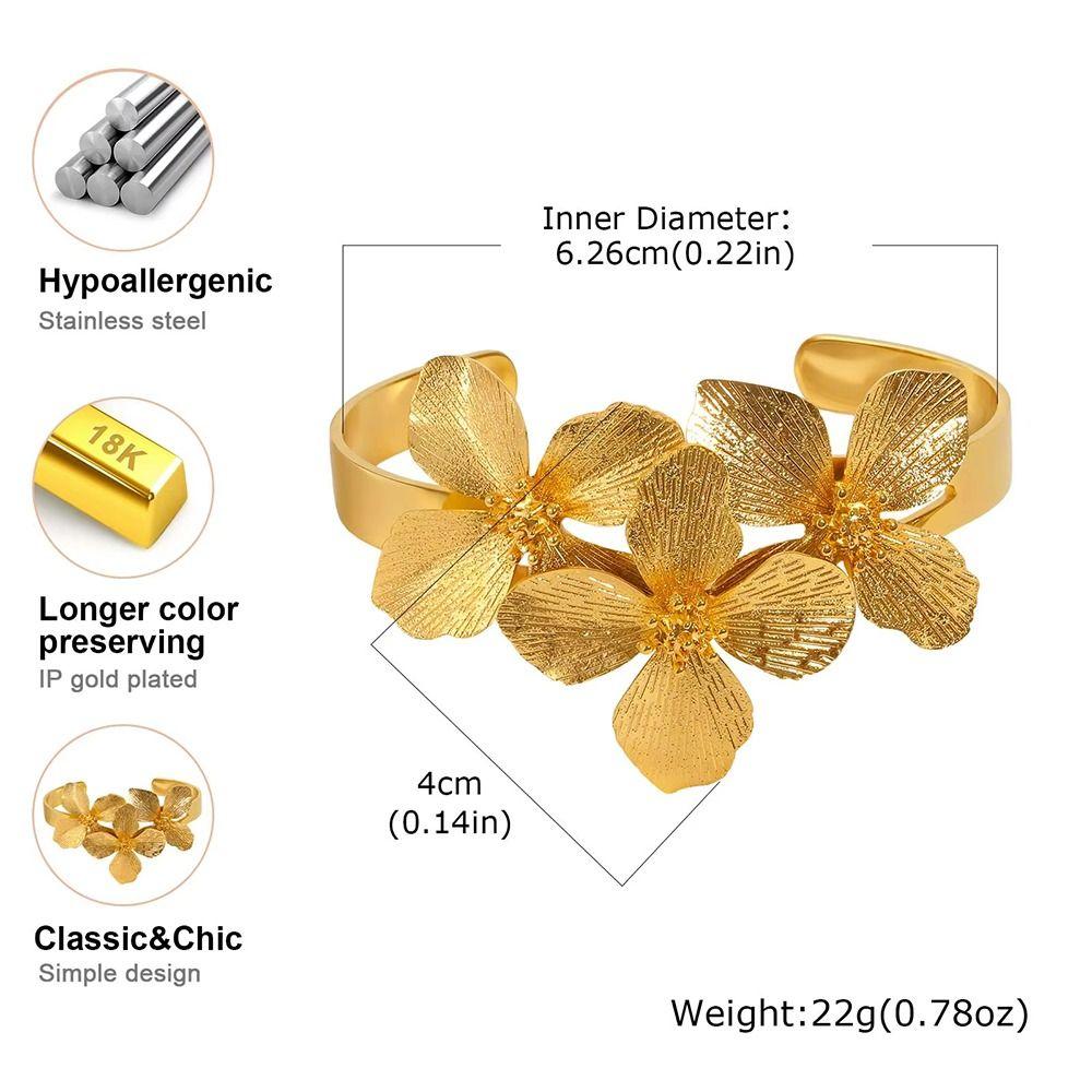 Mode Vintage Elegant Armreifen Goldfarbe Offener Armreif Blumenmanschettenarmband Hand Schmuck