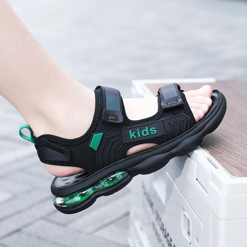 Boys Summer Sandals Lightweight Soft Sole Air Cushion Open Toe Velcro Casual Beach Shoes For Big Kids