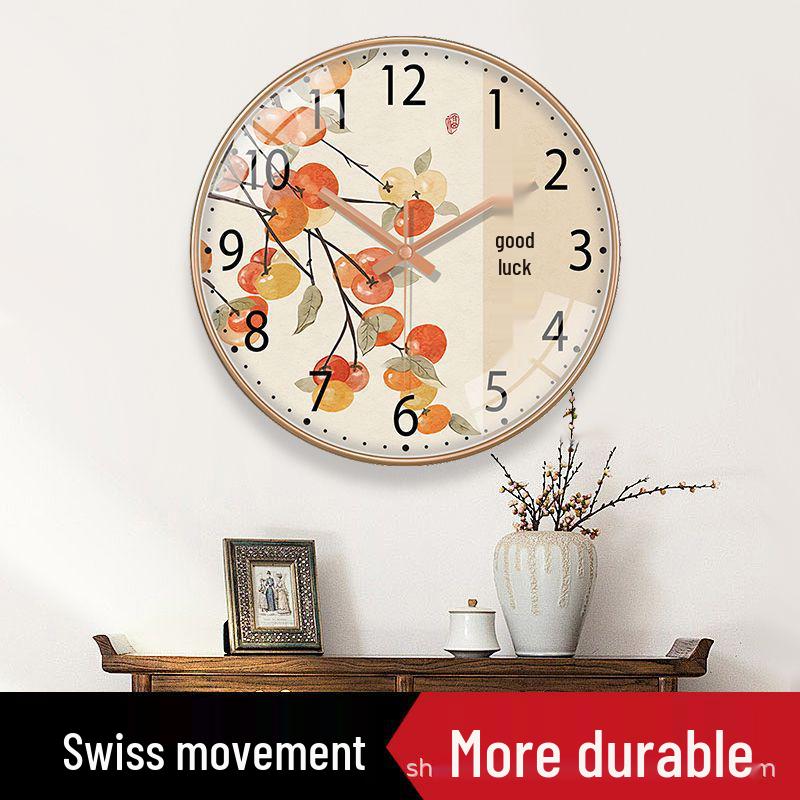Chinese-Style Quartz Wall Clock - Modern, Punch-Free Living Room Decoration