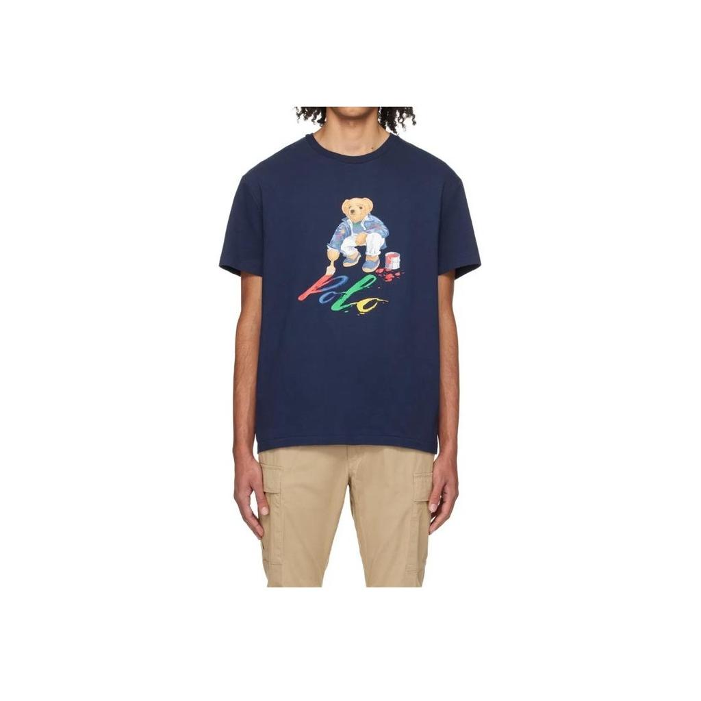 Polo Ralph Lauren Bear Letter Print Crew Neck Straight Fit Short Sleeve T-Shirt Men T-Shirts Navy-Blue 710854497-029