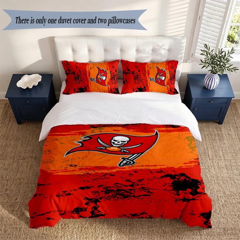 Tampa Bay Buccaneers 3‑Piece Bedding Set Soft Microfiber Duvet Cover Pillowcases Comfortable Bed Linen for Bedroom Decoration