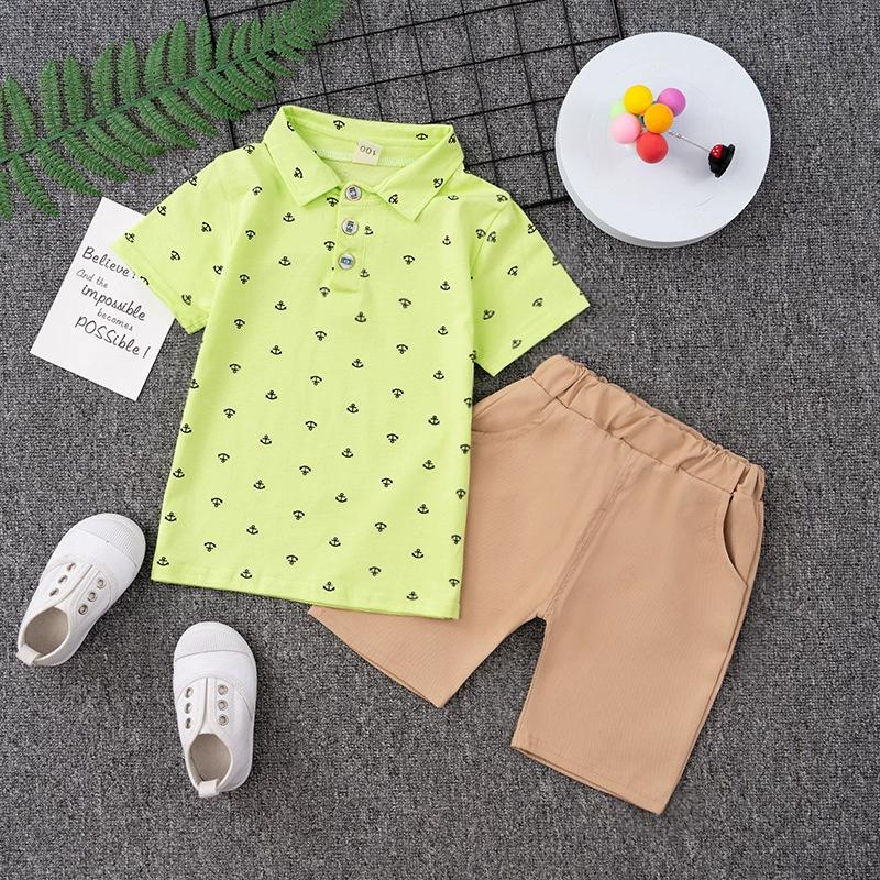 Children's Polo Shirt Set 0-5 Years Old Boy Full Printed Lapel Short-sleeved T-shirt Shorts 2-piece Set