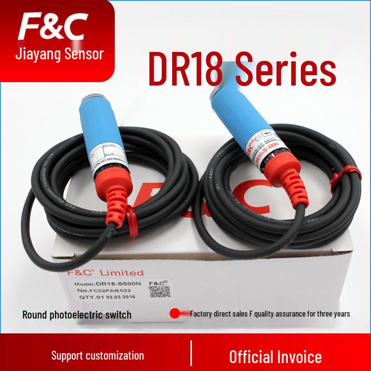 F&C Jiazhun DR18 Adjustable Photoelectric Switch: Round, Through-Beam, Diffuse & Mirror Reflection Detection DR18RI-S40N R2M