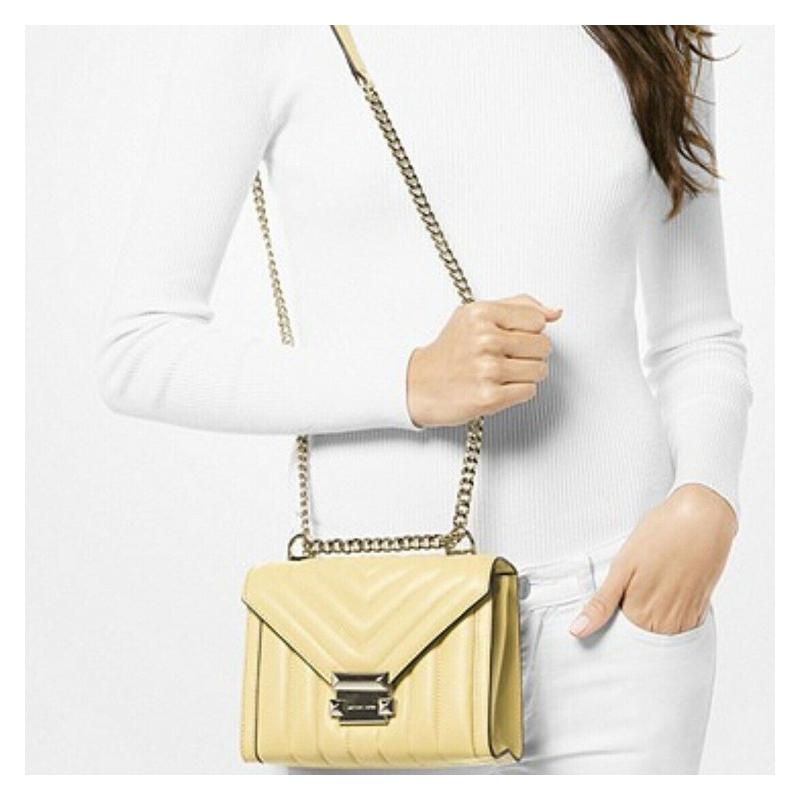 MICHAEL KORS Whitney Diamond Quilted Flip Chain Simple Commuting Leather Shoulder Bag Crossbody Bag Small Women's Light Yellow