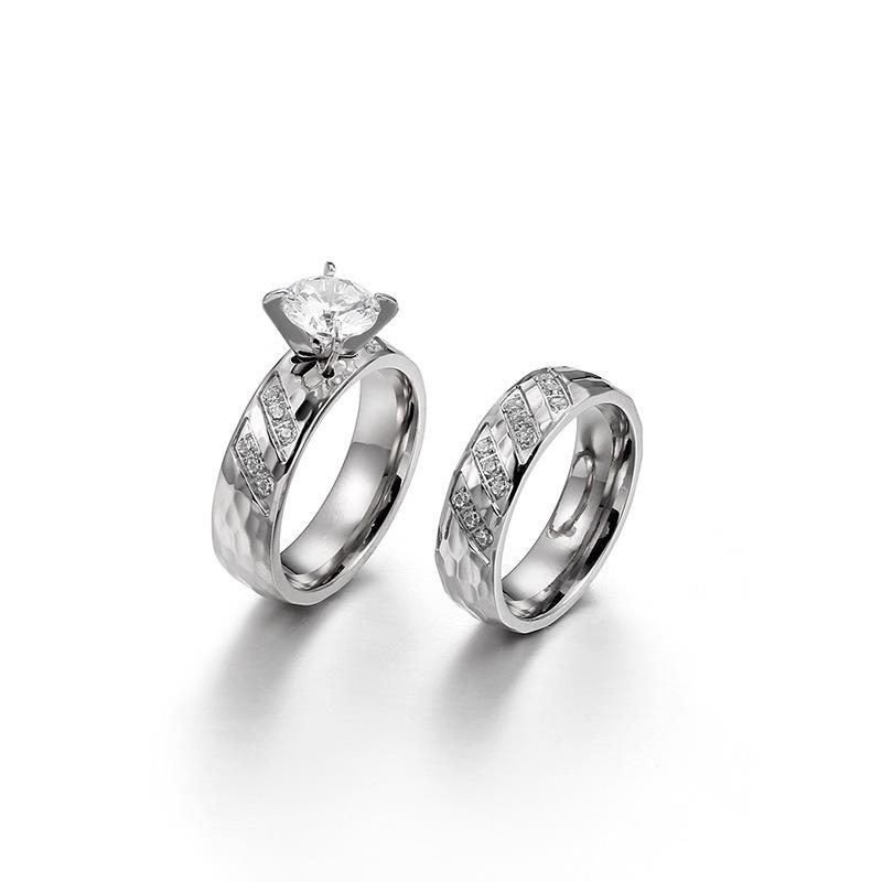 Kalon Japanese-Korean Minimalist Titanium Steel Couple Rings - 18K Gold Textured Diamond Wedding Bands