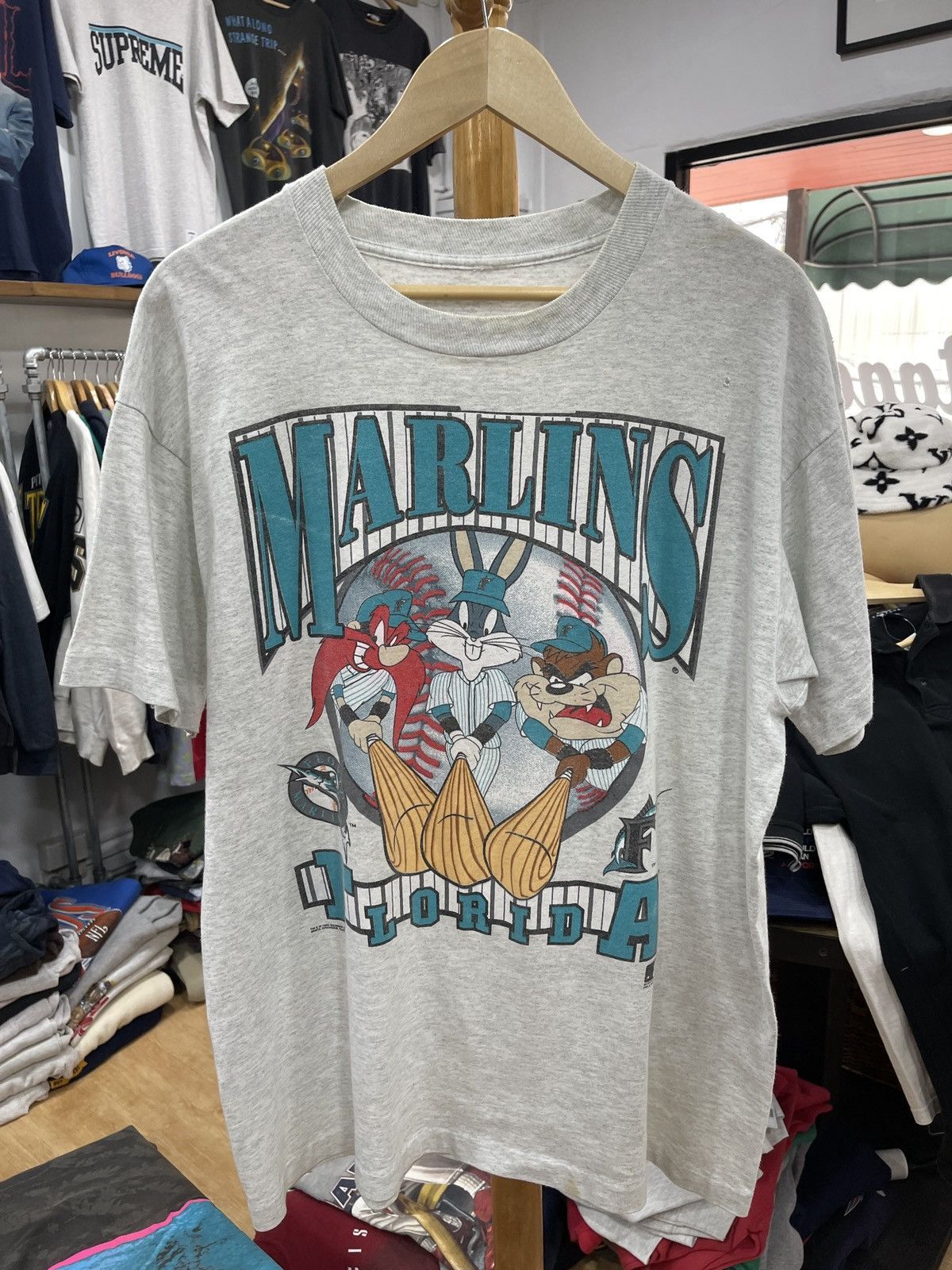Vtg Florida Marlins Shirt Med Looney Tunes Taz basic style Ash T-shirt HN1784 S