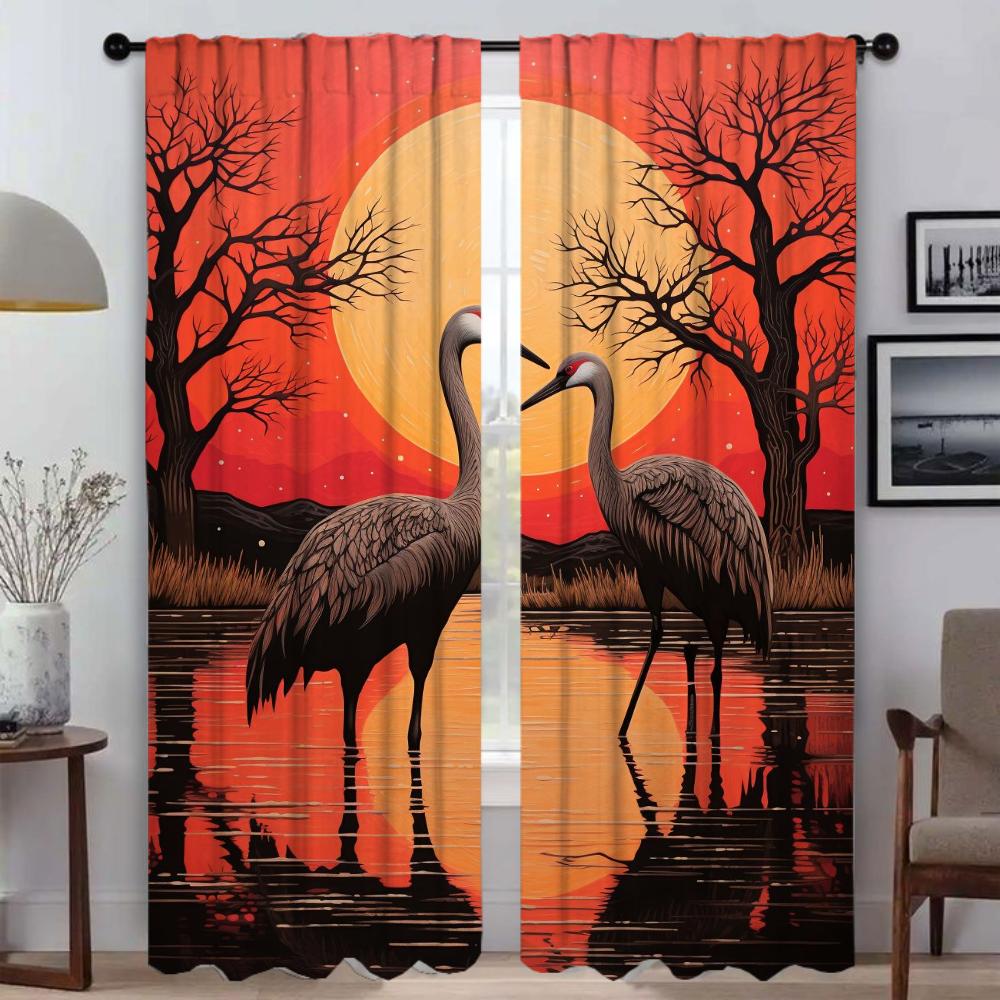 

Тюль-перегородка с красноголовым журавлем для спальни, кухонные шторы для камеры, современные шторы для гостиной, 2 штуки, шторы-тени W50xH70cmx2pcs-CL