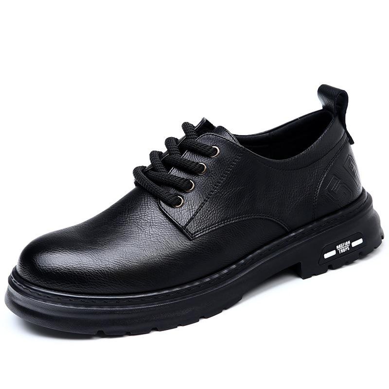 Spring Derby Shoes Men's Low Top Martin Boots Round Head Big Head Shoes Black Tooling Shoes Platform Casual Leather Shoes