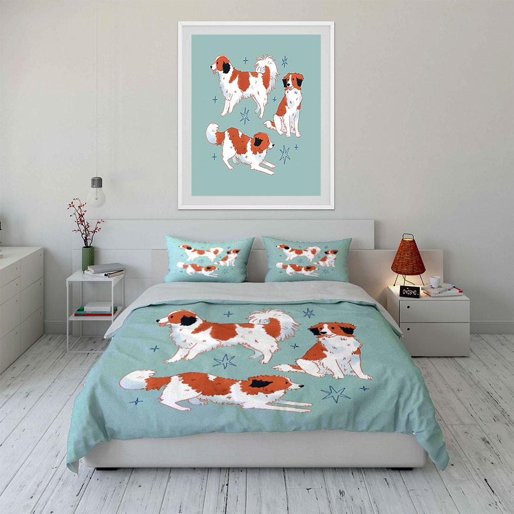 Cute Cartoon Dogs with Stars Bedding Duvet Cover Set Duvet Cover Pillowcases  (1*Duvet Cover 2*Pillowcases, without duvet insert)