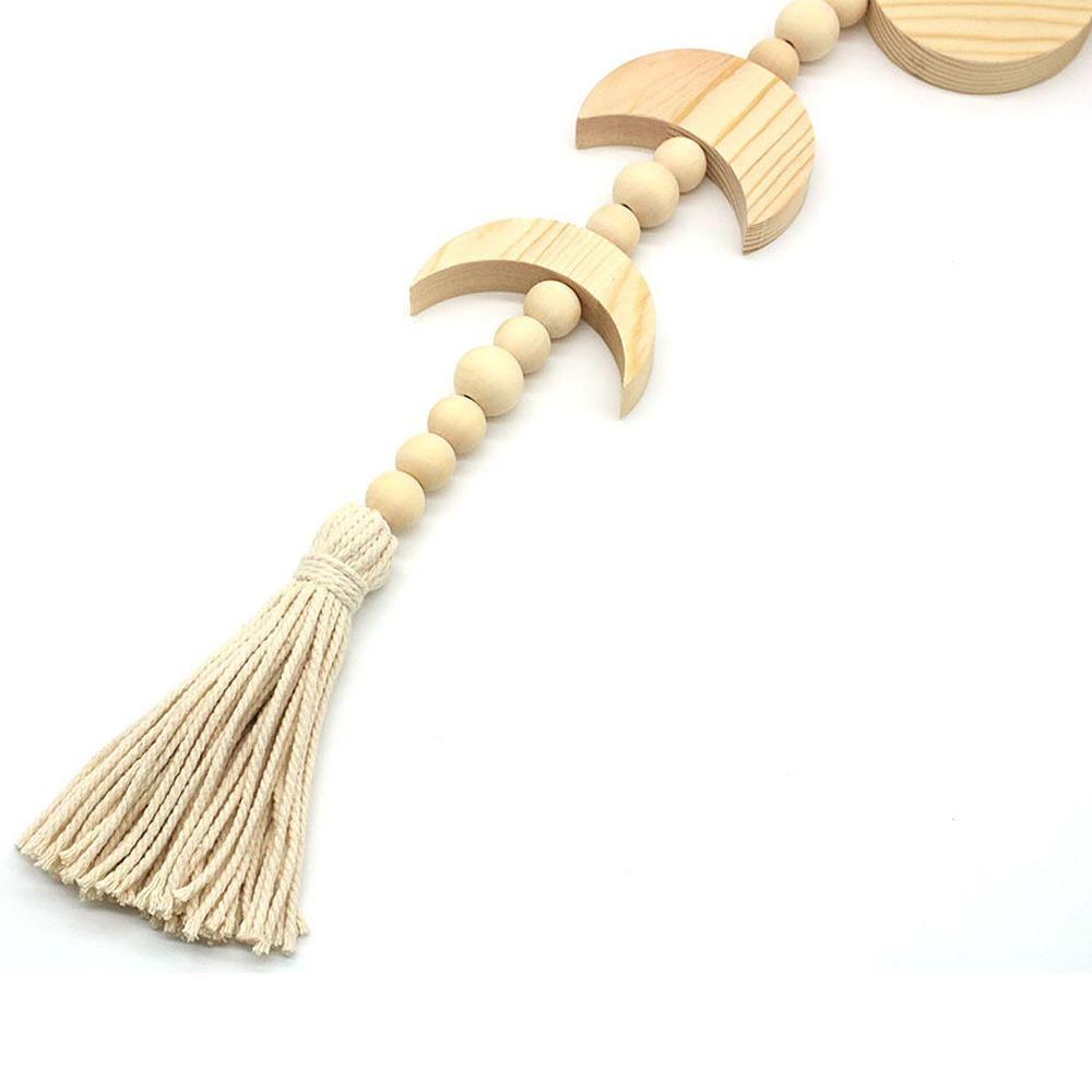 Wooden Boho Tassel Pendant 29.92in Boho Wall Decoration Bohemian Linen Rope Ornament Living Room коричневый