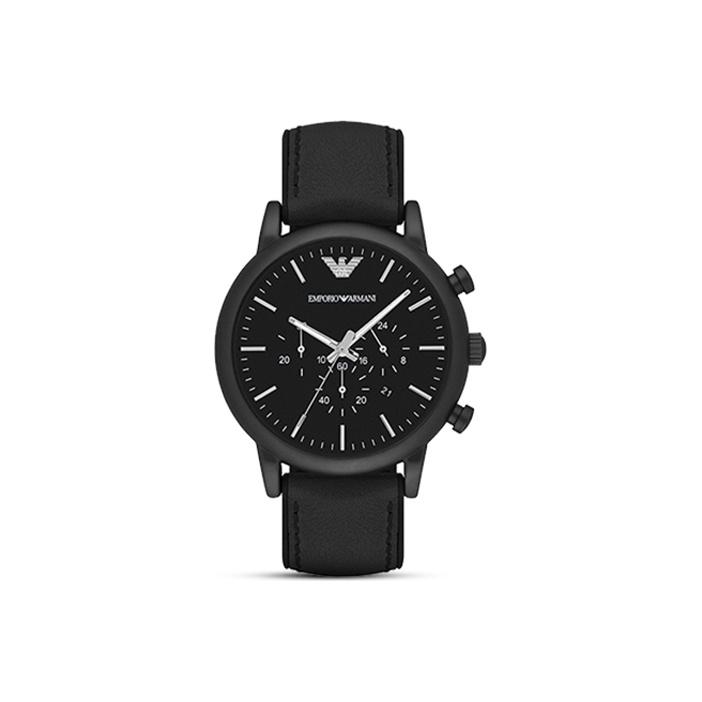 EMPORIO ARMANI Chronograph Leather 46mm AR1970-CLG Black Dial