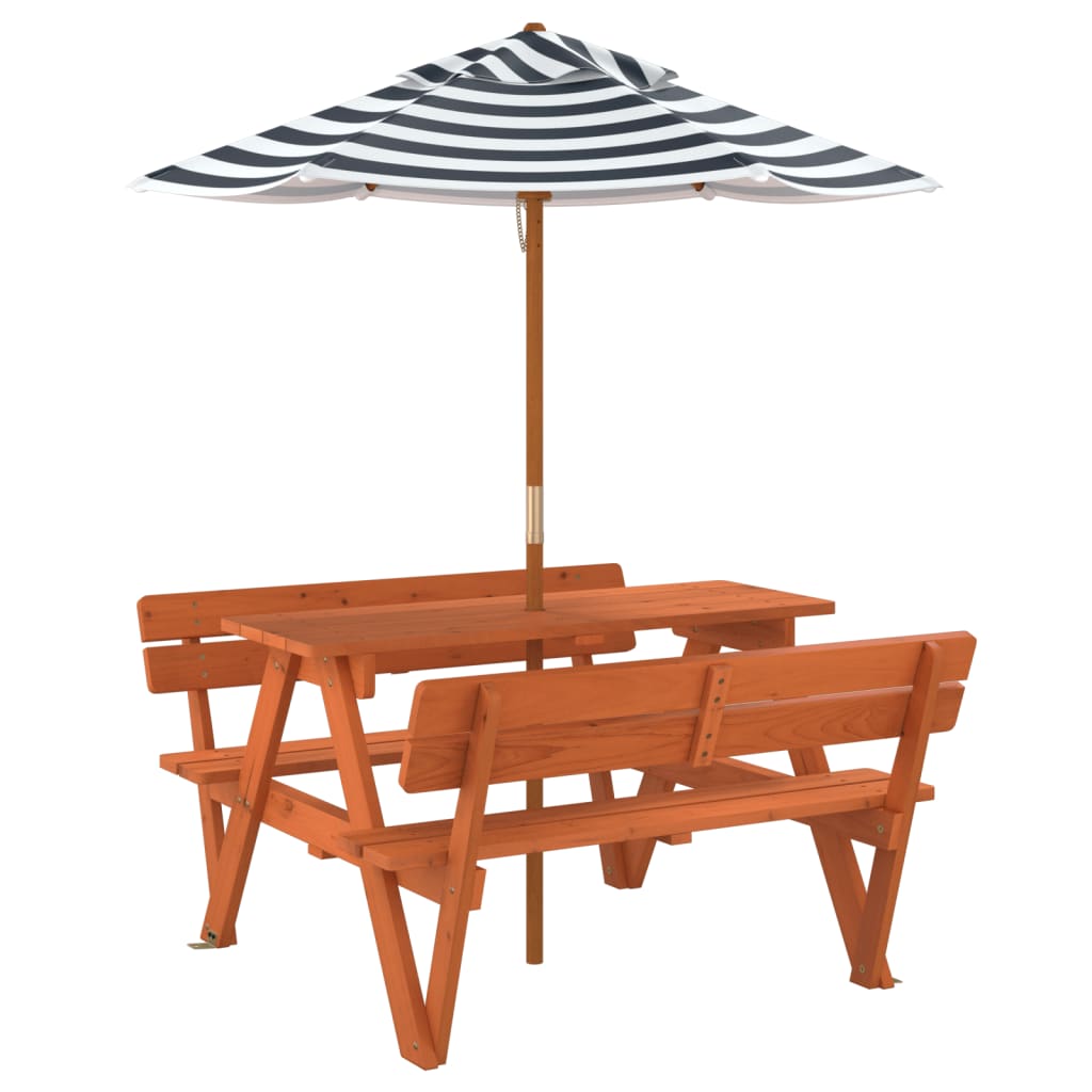 Vidaxl Picnic Table For 4 Children, With Umbrella, Fir Wood