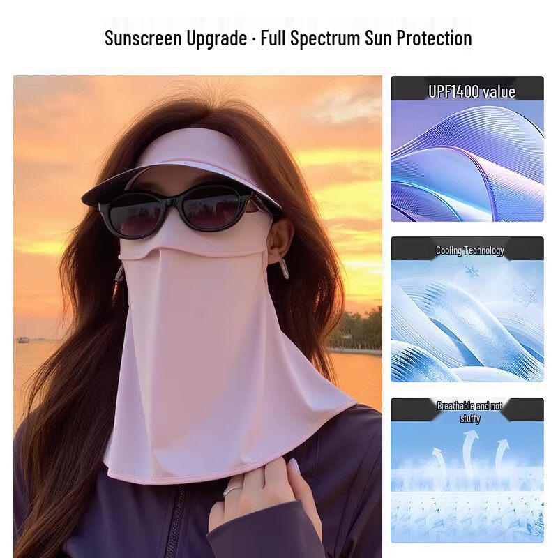 Women's Anti-UV Sun Protection Ice Silk Face Mask, Full Neck Hat for Cycling